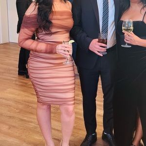 Off Shoulder Ruched Mesh Bodycon Midi Cocktail Party Dress